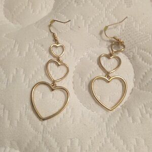 triple golden heart earrings